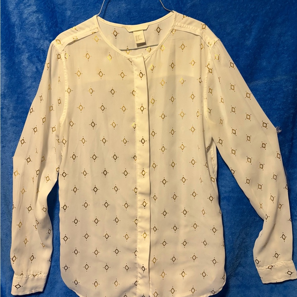 H&M White Blouse with Gold Accents